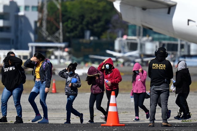Part of a group of 92 unaccompanied Guatemalan migrant minors who were deported from Mexico arrive to their country at the Air Force Base in Guatemala City on February 7, 2023.
