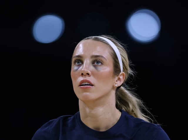 LOS ANGELES, CALIFORNIA - AUGUST 29: Lexie Hull #10 of the Indiana Fever during warm up before the game against the Los Angeles Sparks at Crypto.com Arena on August 29, 2025 in Los Angeles, California.