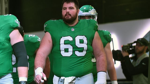 Dec 29, 2024; Philadelphia, Pennsylvania, USA; Philadelphia Eagles guard Landon Dickerson (69) in the tunnel against the Dallas Cowboys at Lincoln Financial Field. Mandatory Credit: Eric Hartline-Imagn Images