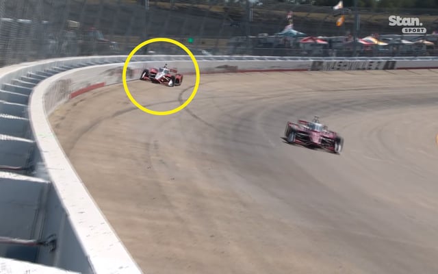 Scott McLaughlin hit the wall on Lap 205 of the IndyCar race at Nashville Superspeedway.