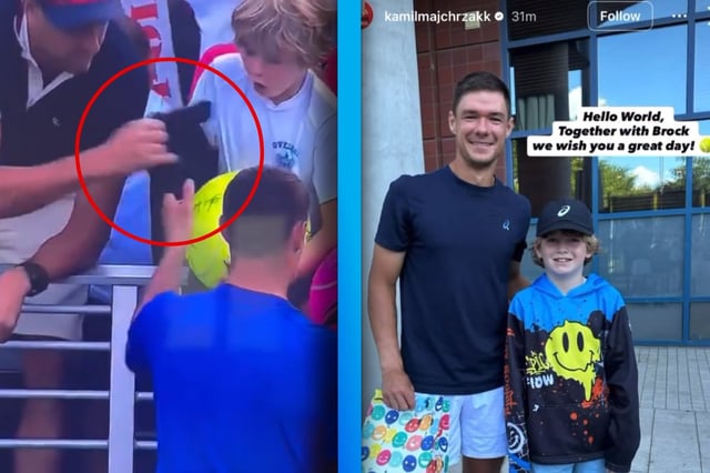 Kamil Majchrzak se encuentra con el niño al que le había dado su gorra y se la quitaron.