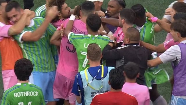 Inter Miami and Seattle Sounders players clash in a fiery post-match brawl.