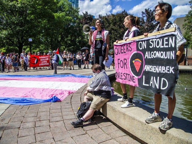  Masha Davidovic, a member of Queers for Palestine Ottawa, was one of the group leading the pro- Palestinian demonstration that brought the Pride parade to a stop.