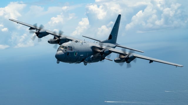 An AC-130J Ghostrider gunship assigned to Air Force Special Operations Command flies near Hurlburt Field, Florida, June 6, 2025. (U.S. Air Force photo by Airman 1st Class Tori Haudenschild)