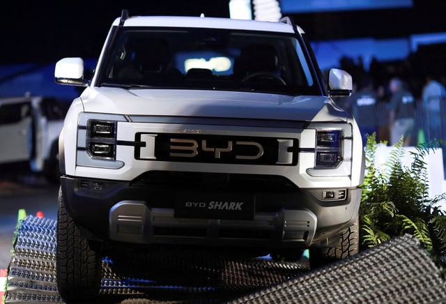 The BYD Shark is displayed on the day Chinese EV maker BYD launches its new truck, on the Mexican market in an event in Mexico City, Mexico May 14, 2024. REUTERS/Henry Romero/File Photo