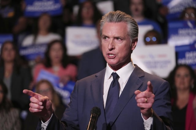 California Gov. Gavin Newsom speaks during a rally to push for a redistricting measure on Thursday, Aug. 14, 2025, in Los Angeles.