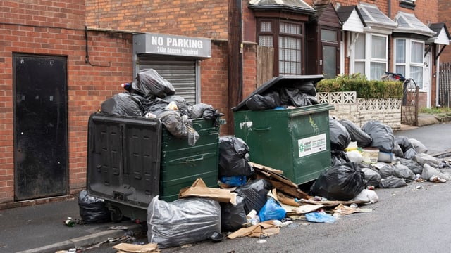 Refuse piled up in the streets of Sparkhill, an inner-city neighbourhood, at the height of the strike