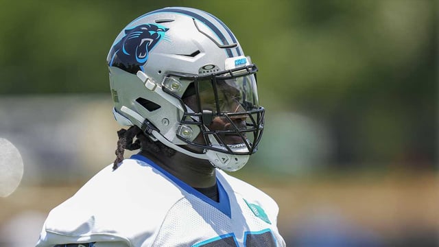 Carolina Panthers offensive tackle Ikem Ekwonu (79) during minicamp at Bank of America Stadium.