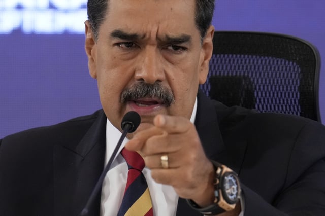 Venezuela President Nicolas Maduro speaks during a press conference in Caracas, Venezuela, Monday, Sept. 1, 2025. (AP Photo/Ariana Cubillos)