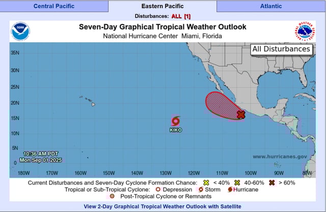 A map shows where the NHC is monitoring a new disturbance near Mexico.