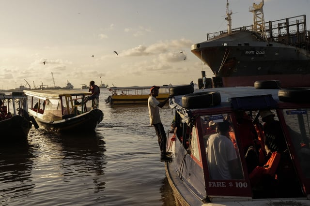 Boats dock at Stabroek Market in Georgetown, Guyana, on Sunday.