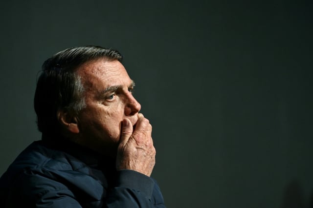 L'ex-président brésilien (2019-2023) Jair Bolsonaro lors d'une conférence dans l'Etat de Santa Catarina, au Brésil, le 6 juillet 2024