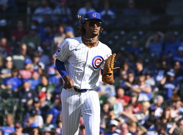 CHICAGO, ILLINOIS - SEPTEMBER 29: Kevin Alcántara #13 of the Chicago Cubs jogs back to the dugout following the sixth inning against the Cincinnati Reds at Wrigley Field on September 29, 2024 in Chicago, Illinois. The Reds defeated the Cubs 3-0.