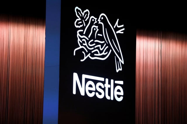 The Nestle logo is seen during the opening of the 151st Annual General Meeting of Nestle in Lausanne, Switzerland April 12, 2018. REUTERS/Pierre Albouy/File Photo