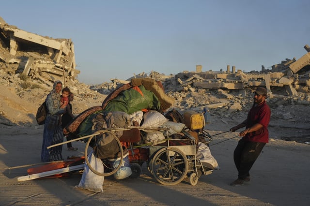 Palestinos desplazados, en el norte de la Franja de Gaza.