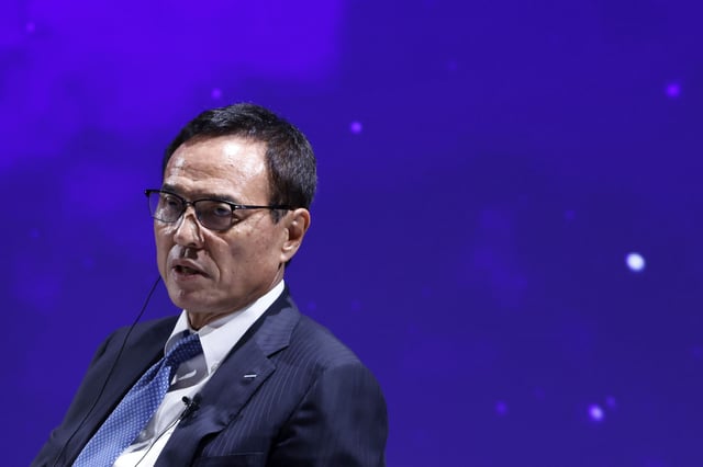 Takeshi Niinami, chief executive officer of Suntory Holdings Ltd., speaks during the Nikkei Forum Future of Asia in Tokyo, Japan, on May 23, 2024.