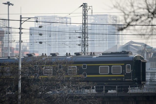Le train utilisé par le dirigeant nord-coréen Kim Jong Un quitte Pékin, le 9 janvier 2019