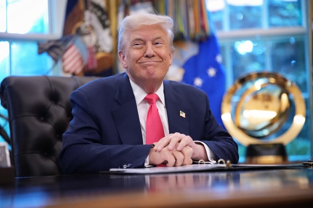 U.S. President Donald Trump in the Oval Office on August 14, 2025 in Washington, DC.