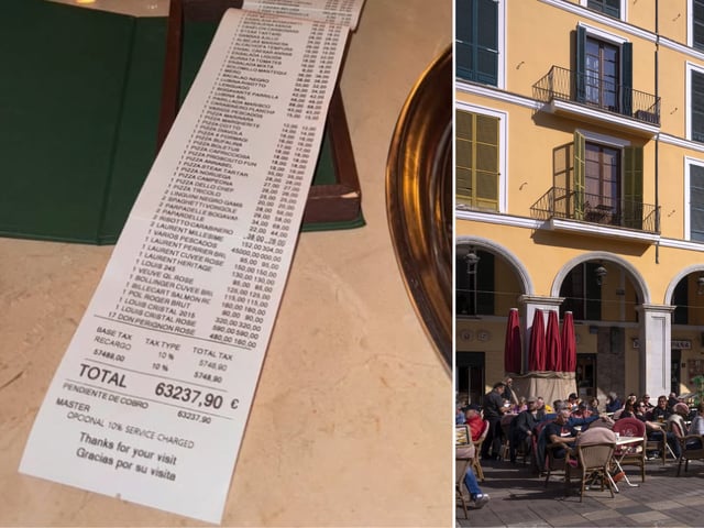 Ein Restaurant auf Mallorca hat auf Instagram diese Rechnung veröffentlicht. (Fotomontage/Symbolbild)