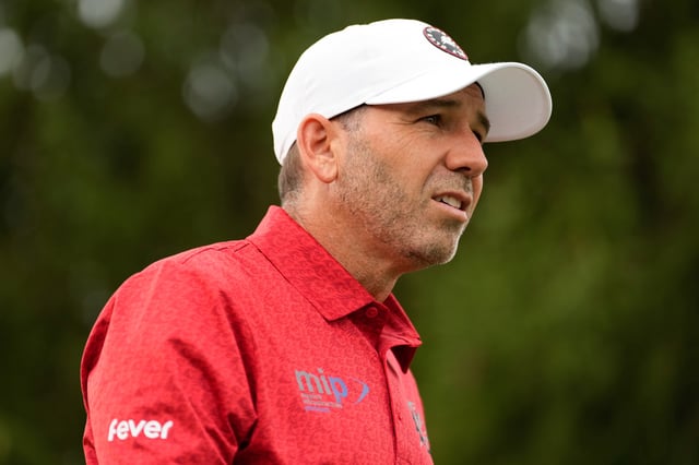 PLYMOUTH, MICHIGAN - AUGUST 23: Sergio Garcia of Fireballs GC looks down the fairway on the 18th hole during day two of the LIV Golf Team Championship Michigan at The Cardinal at Saint John's on August 23, 2025 in Plymouth, Michigan. (Photo by Raj Mehta/Getty Images)