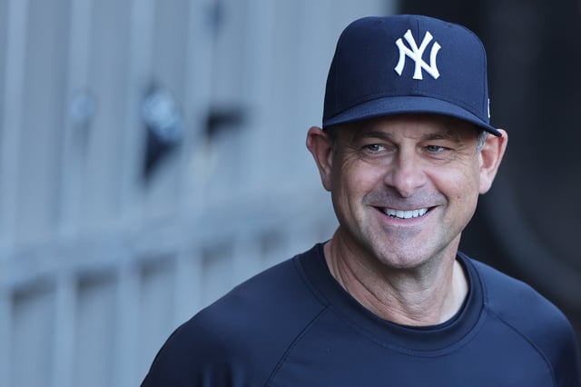 CHICAGO, ILLINOIS - AUGUST 28: Manager Aaron Boone #17 of the New York Yankees looks on prior to the game against the Chicago White Sox at Rate Field on August 28, 2025 in Chicago, Illinois. (Photo by Michael Reaves/Getty Images)
