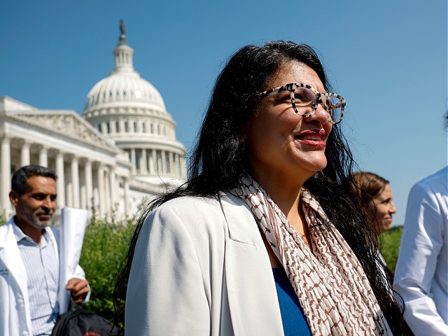 WASHINGTON, DC - JULY 24: U.S. Rep. Rashida Tlaib (D-MI) arrives at a press conference on food aid to Gaza, outside the U.S. Capitol on July 24, 2025 in Washington, DC. Tlaib spoke on the recent United Nation's report that noted over 1,000 Palestinians have been killed seeking aid since late May, hundreds of them at sites managed by the Israeli and US-backed Gaza Humanitarian Foundation. (Photo by Kevin Dietsch/Getty Images)