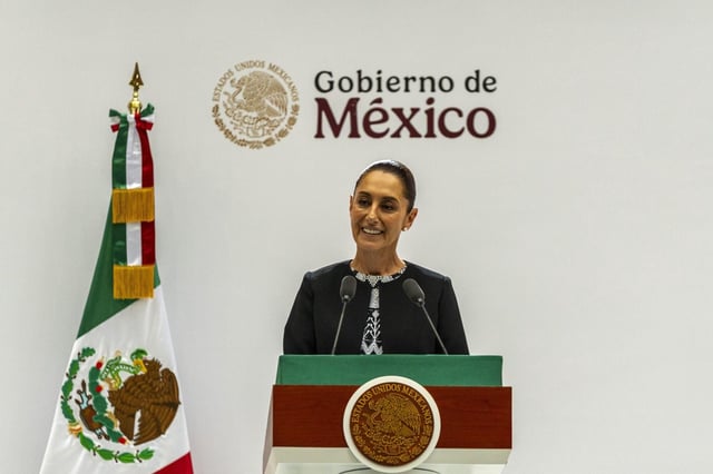 Claudia Sheinbaum, presidenta de México, pronuncia un discurso sobre el estado de la nación en el Palacio Nacional de Ciudad de México, México, el lunes 1 de septiembre de 2025.