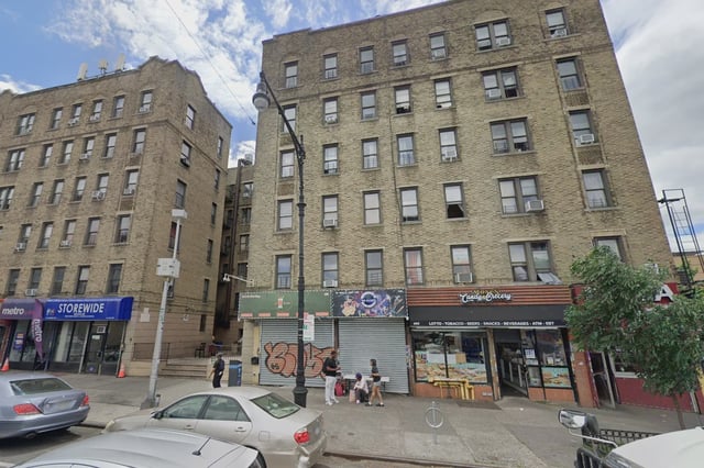 The Allerton building outside of which police said a man was killed and four others injured in a drive-by shooting on Sept. 2, 2025.