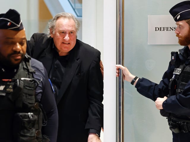 PARIS, FRANCE - MARCH 25: French actor, Gerard Depardieu leaves during a suspension of hearing as part of his trial in which he is accused of sexually abusing two women on March 25, 2025 in Paris, France. The trial of Gérard Depardieu, who has been accused of sexually assaulting two women during the filming of a movie in 2021, began today after a five-month delay due to the actor's poor health. (Photo by Chesnot/Getty Images)