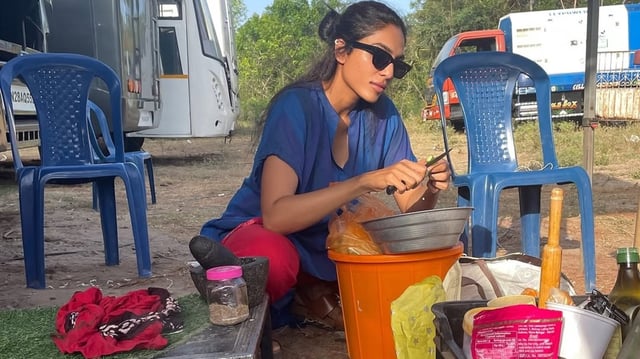 Sobhita Dhulipala posted pictures and videos of her cooking on the set of her next film. 