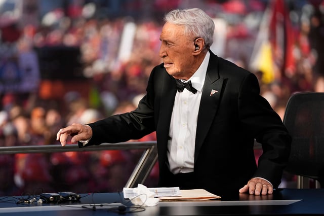 Aug 30, 2025; Columbus, Ohio, USA; Lee Corso prepares for his final show on the set of ESPN College GameDay prior to the NCAA football game between the Ohio State Buckeyes and the Texas Longhorns at Ohio Stadium. Mandatory Credit: Adam Cairns - Imagn Images/ File Photo