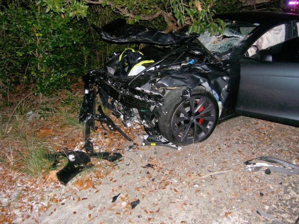George McGee's Tesla after the 2019 crash.