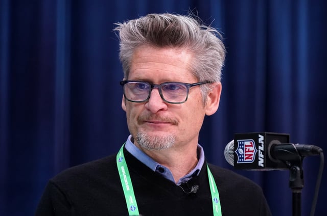 Feb 25, 2020; Indianapolis, Indiana, USA; Atlanta Falcons general manager Thomas Dimitroff speaks during the NFL Scouting Combine at the Indiana Convention Center. Mandatory Credit: Kirby Lee-USA TODAY Sports/ File Photo