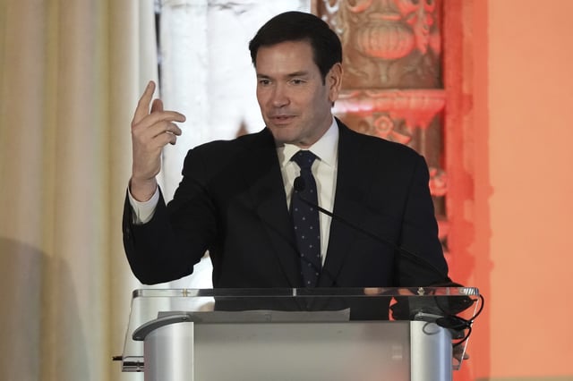 Secretary of State Marco Rubio speaks at the Lech Walesa Solidarity Prize Awards ceremony, Tuesday, Sept. 2, 2025, in Coral Gables, Fla. (AP Photo/Lynne Sladky)