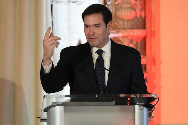 El secretario de Estado de Estados Unidos, Marco Rubio, habla en la ceremonia del Premio Solidaridad Lech Walesa, el martes 2 de septiembre de 2025, en Coral Gables, Florida. (AP Foto/Lynne Sladky)