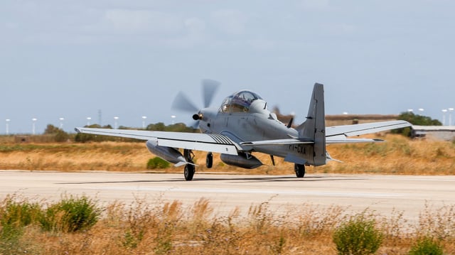 The first A-29N Super Tucano arrives in Portugal. (Image credit: Embraer)