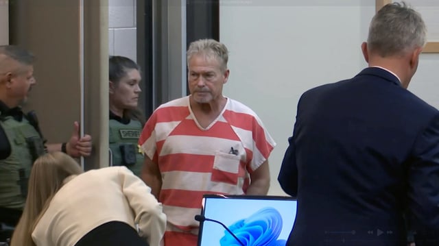 Barry Morphew, 57, makes his first court appearance in the new murder case against him in Alamosa on Tuesday, July 1, 2025. A grand jury indicted Morphew on a single count of first-degree murder in the death of his wife, 49-year-old Suzanne Morphew, who disappeared from the family’s Chaffee County home in 2020 and was found dead in a shallow grave near Moffat in Sept. 2023. (Video still via KRDO)