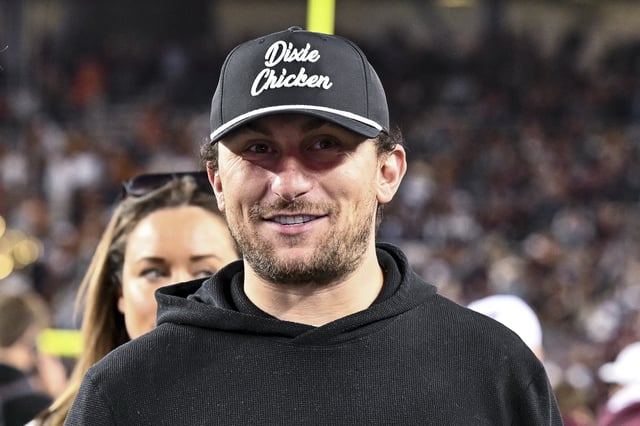 Nov 30, 2024; College Station, Texas, USA; Former Texas A&M and Cleveland Browns quarterback Johnny Manziel looks on prior to the game against the Texas Longhorns. The Longhorns defeated the Aggies 17-7 at Kyle Field. Mandatory Credit: Maria Lysaker-Imagn Images/File Photo
