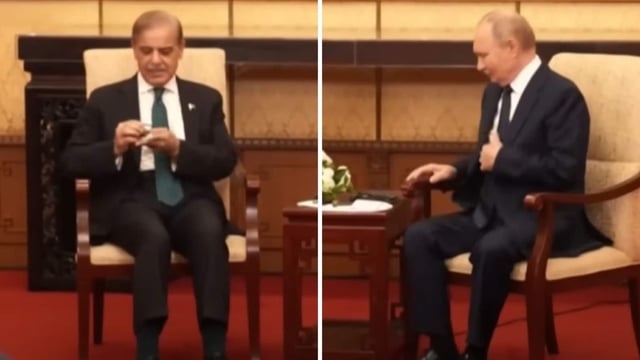 Pakistan PM Shehbaz Sharif meeting Russian President Vladimir Putin in China. 