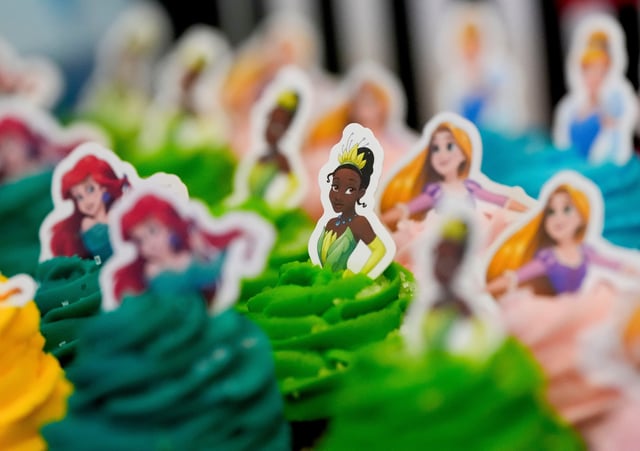 Cupcakes are decorated with Disney princesses at the Princess Ball at the Bryant Conference Center in Tuscaloosa, Alabama on Feb 1, 2025.
