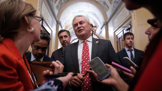 House Oversight and Government Reform Committee Chairman Rep. James Comer speaks with the press