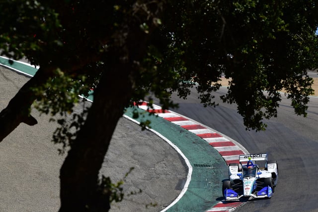 Jul 27, 2025; Salinas, California, USA; Dale Coyne Racing driver Rinus VeeKay (18) during the Monterey Grand Prix at WeatherTech Raceway Laguna Seca. Mandatory Credit: Gary A. Vasquez-Imagn Images/ File Photo