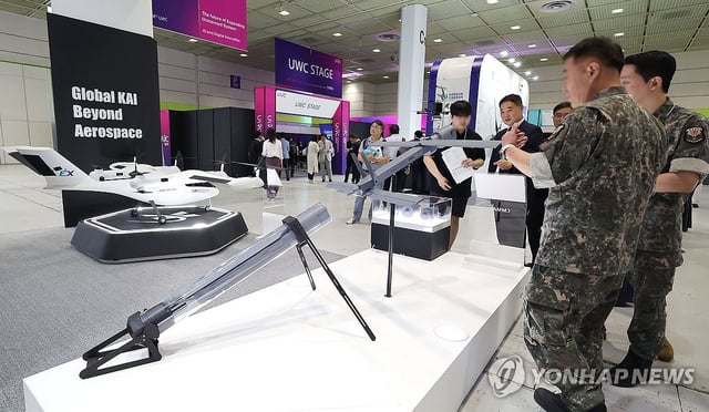 This July 9, 2025, file photo shows drone products on display at an exhibition held in Seoul. (Yonhap)