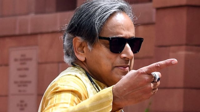 Congress MP Shashi Tharoor at Parliament premises during the monsoon session of Parliament.