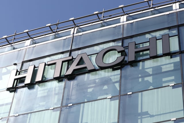 The logo of Hitachi is seen at an office building in Zurich, Switzerland September 10, 2020. REUTERS/Arnd Wiegmann/File Photo