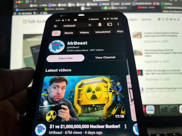 MrBeast YouTube channel page showing different videos
