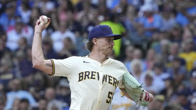 Aug 13, 2025; Milwaukee, Wisconsin, USA: Milwaukee Brewers pitcher Shelby Miller (55) delivers a pitch against the Pittsburgh Pirates in the fifth inning at American Family Field. Mandatory Credit: Michael McLoone-Imagn Images
