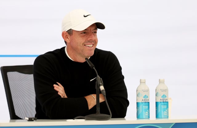 Rory McIlroy of Northern Ireland speaks to the media during a press conference prior to the Amgen Irish Open 2025 at The K Club on September 03, 2025 in Straffan, Ireland.