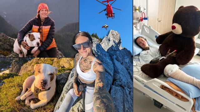 Una excursionista cayó unos 18 metros sobre rocas filosas mientras intentaba desesperadamente salvar a su amado perro, que se había resbalado del empinado borde de un pico canadiense — y ambos sobrevivieron milagrosamente. FOTO: Especial