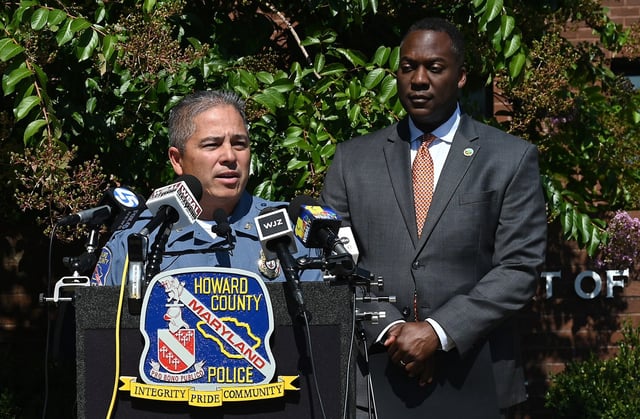 Howard County Police Chief Gregory Der and Howard County Executive Calvin Ball announce an update in the case of a woman who was killed in 1971 and has remained a Jane Doe for 54 years. It is the department’s oldest cold case homicide. The victim is identified as Sarah Belle Sharkey, aka Sadie Belle Murray, whose case remains open. (Jeffrey F. Bill/Staff)